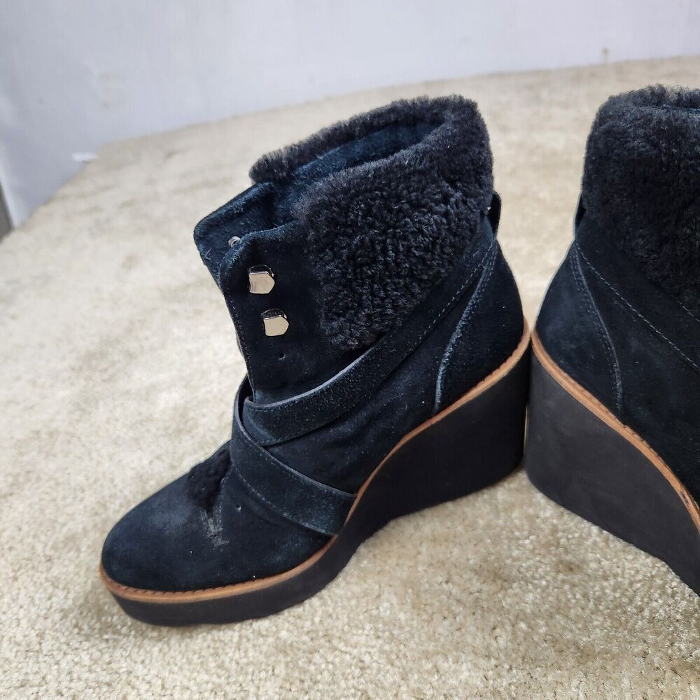 Coach Kenna Wedge Boots Booties Suede Shearling Black Buckle Size 7.5 B Ankle - Picture 6 of 8